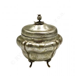 Box sugar bowl with a handle in the form of a poppy seed