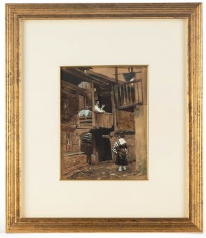 Julian Fałat (1853 Tuligłowy - 1929 Bystra), Warsaw Scene - Jew in front of a house, 1880.