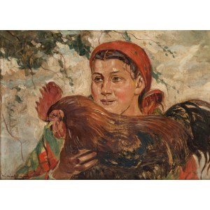 Wincenty Wodzinowski (1866 Igołomnia near Miechów - 1940 Kraków), Girl with a Rooster
