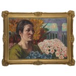 Ludwik Stasiak (1858 Bochnia - 1924 tamże), Portret żony artysty wśród kwiatów