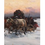Alfred Wierusz-Kowalski (1849 Suwałki - 1915 Monachium), Trójka ścigana przez wilki (Ucieczka przed wilkami), po/lub 1894
