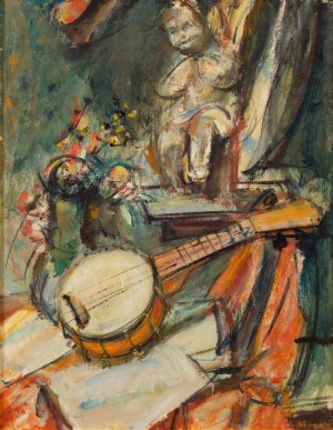 Zygmunt Józef Menkes (1896 Lwów - 1986 Riverdale, USA), Martwa natura z bandżo, lata 30. XX w.