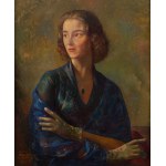 Antoni Michalak (1899 Kozłów Szlachecki - 1975 Warszawa), Portret kobiety z kobaltowym szalem, 1959