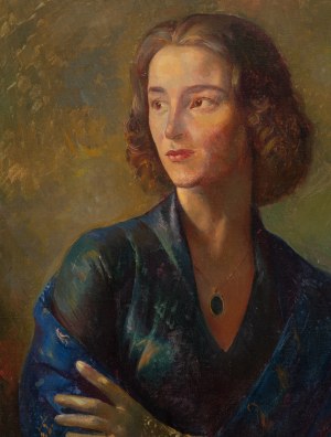 Antoni Michalak (1899 Kozłów Szlachecki - 1975 Warsaw), Portrait of a Woman with a Cobalt Scarf, 1959