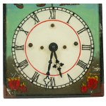 Zegar naścienny, nakręcany [sprawny] w typie szwarcwaldzkim z rysunkiem na szkle z motywem góralskim, RZADKIE