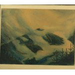 SMÓŁKA Henryk Beskidy, 1958r., akwarela w stylizowanej, ciekawej ramie, f. 38 x 28cm w świetle passe-partout