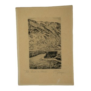 Schronisko Samotnia w Kotle Małego Stawu w Karkonoszach, akwaforta, 12,5 x 18cm