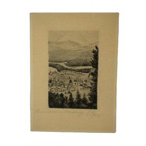 KARPACZ Widok na Śnieżkę, akwaforta, sygnowana, f. 12,5 x 17,5cm