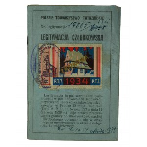 Polskie Towarzystwo Tatrzańskie legitymacja ze zdjęciem, wydana w 1932 roku dla Łucjusz Bendkowski, liczne stemple