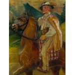CHROBAK J. - płaskorzeżba malowana Góral na koniu, drewno, datowana 6.XII.1941r.