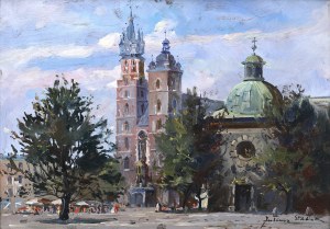 Juliusz Słabiak (1917-1973), Widok na Kościół Mariacki i Kościół św. Wojciecha w Krakowie