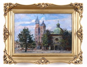 Juliusz Słabiak (1917-1973), Widok na Kościół Mariacki i Kościół św. Wojciecha w Krakowie