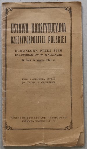 [Constitution]The Constitutional Law of the Republic of Poland of March 17, 1921 [Dr. T. Gluzinśki].