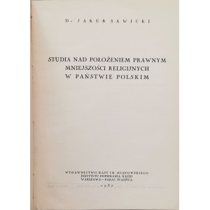 Sawicki Jakub, Studies on the legal position of religious minorities, 1937