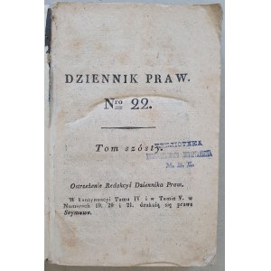 Dziennik Praw [Królestwa Polskiego] T. 6 (1819) nr 22-27.