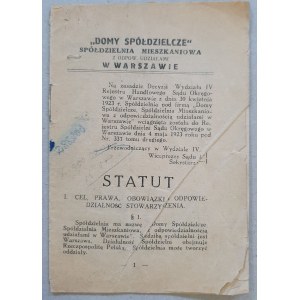 [Statut] „Domy Spółdzielcze” Spółdzielnia Mieszkaniowa w Warszawie [1923]