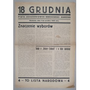 18. december, Piaty jednodňový národný Krakov, 4.12.1938