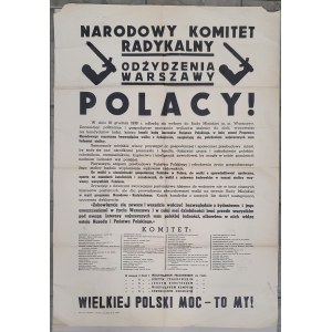 [Plakat] Nationales Komitee der Radikalen Wiedergeburt von Warschau [Wahl 18.12.1938].