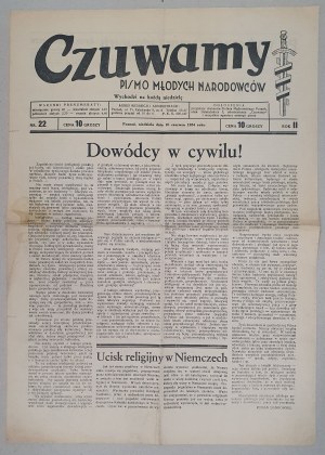Czuwamy, Pismo Młodych Narodowców, Poznań, R.1934 nr 22 (10 czerwca).