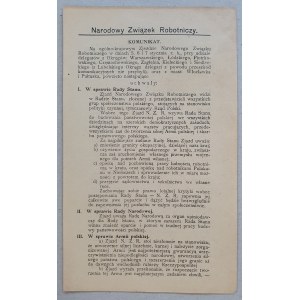 Narodowy Związek Robotniczy, Komunikat z 8 stycznia 1917r. [Uchwały NZR]