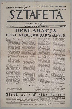 Sztafeta, 15.04.1934 nr 13(19)- Deklaracja ONR [antysemityzm]