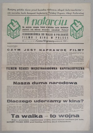 [POAK] W natarciu, Jednodniówka do walki o polskość filmu i kina, [X 1938][Antysemityzm]