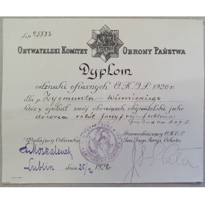 Dyplom - Obywatelski Komitet Obrony Państwa, 1922r. Z. Winnicki