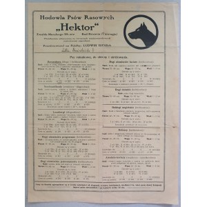 Breeding Dogs Hektor - price list 4 pp [ca.1930, Lublin, Ilenda,].