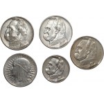 5 oraz 10 złotych (1932-1935) - Polonia oraz Piłsudski - ( 5 sztuk)
