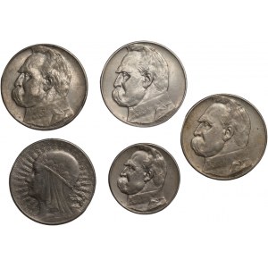 5 oraz 10 złotych (1932-1935) - Polonia oraz Piłsudski - ( 5 sztuk)