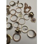 Zlaté výrobky, prsteny, náušnice, přívěsky atd. Au 583, hmotnost 91 gramů