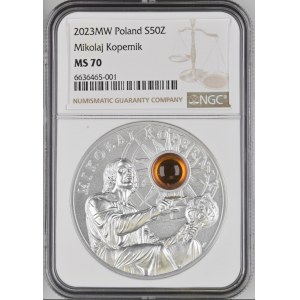 50 Zloty 2023 Nicolaus Copernicus Münze mit Bernstein - NGC PF 70 ULTRA CAMEO