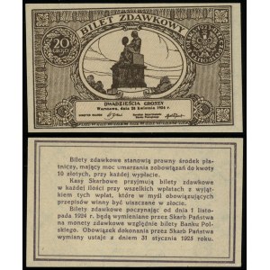 Polska, bilet zdawkowy - 20 groszy, 28.04.1924