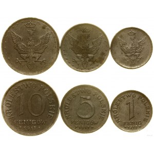 Poland, set: 1 fenig 1918 F, 5 fenig 1917 F, 10 fenig 1917 F, Stuttgart