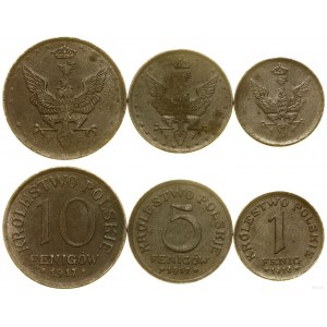 Polska, zestaw: 1 fenig 1918 F, 5 fenigów 1917 F, 10 fenigów 1917 F, Stuttgart