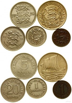 Estonia, set of 5 coins, 1924-1939
