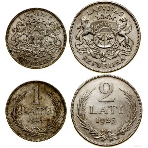 Latvia, set of 2 coins: 1 lat 1924 and 2 lat 1925, London