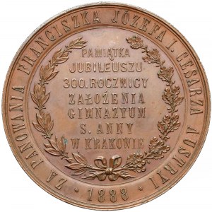 Medal BRĄZ 300-lecie Gimnazjum św. Anny w Krakowie 1888 (Głowacki)