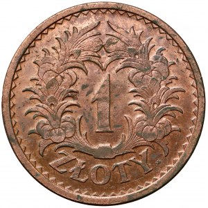 Próba MIEDŹ 1 złoty 1928 - wieniec liściasty - b. rzadka