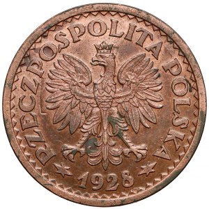 Próba MIEDŹ 1 złoty 1928 - wieniec liściasty - b. rzadka