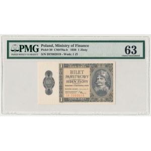 1 złoty 1938 Chrobry - IH - PMG 63