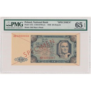 SPECIMEN 20 złotych 1948 - AD - PMG 65