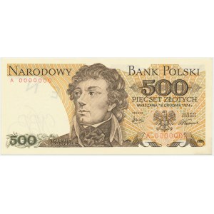 500 złotych 1974 - A 0000000 - nadruk SPECIMEN tylko na rewersie