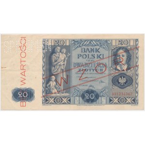 WZÓR 20 złotych 1936 - AH - perforacja