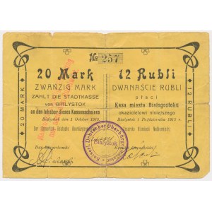 Białystok, 20 Mk = 12 rub 1915 - stempel z dużą czcionką