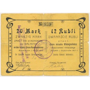 Białystok, 20 Mk = 12 rub 1915 - stempel z małą czcionką