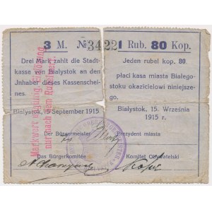Białystok, 3 Mk = 1 rub 80 kop 1915 - stempel z herbem