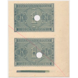 1 złoty 1941 - nierozcięte 2 sztuki - bez numeracji, skasowane
