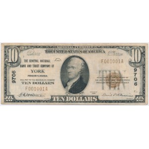 USA, 10 dollars 1929, National Currency, York, Pennsylvania #9706