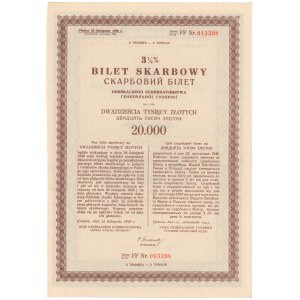 Okupacja, Bilet Skarbowy Em.10 Litera FF 20.000 zł 1943
